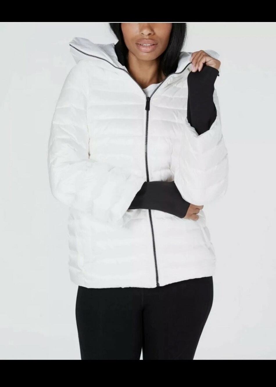Calvin Klein Performance Women’s L Ivory Down Puffer Jacket Hooded Winter Coat